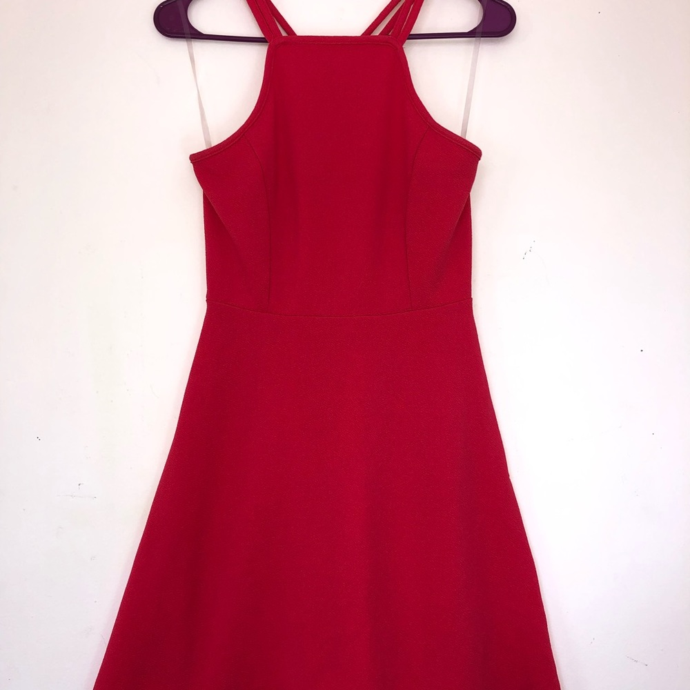 Pink strappy back fit and flare dress
